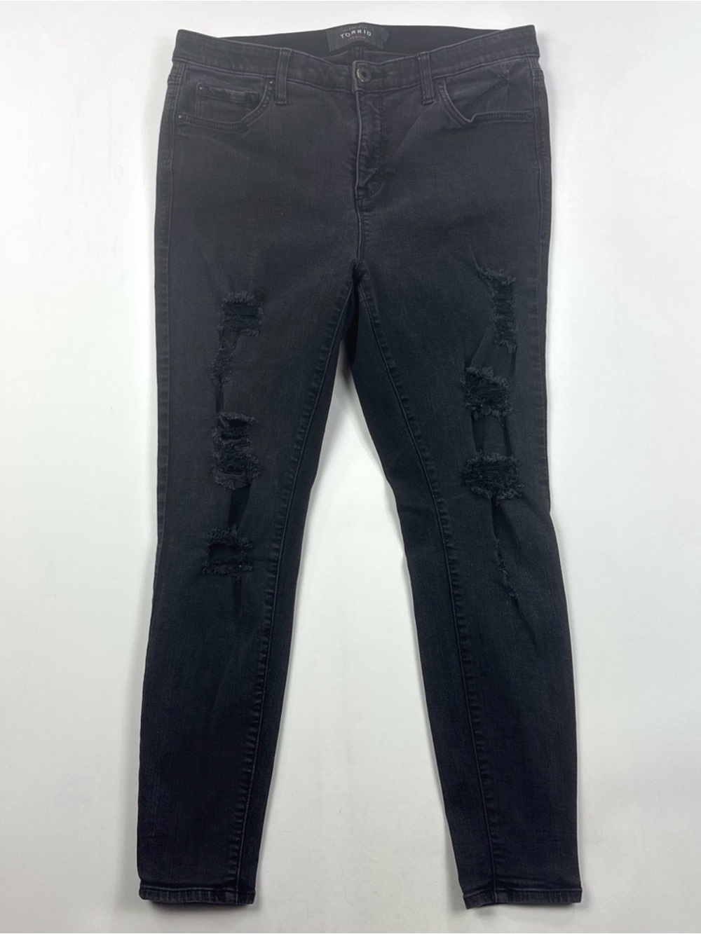 Torrid Premium Sky High Skinny Stretch Black Womens 12R 32x27 Jeans Distressed